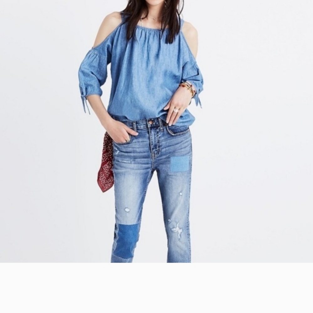 Madewell Light Blue Cold-Shoulder Chambray Top